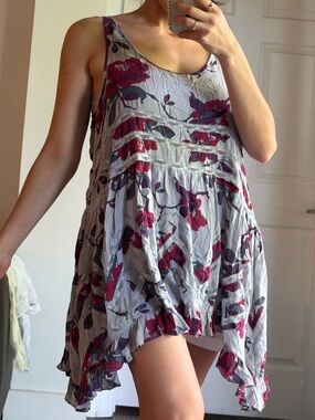 Free People Bohemian Floral Asymmetrical Dress Ruffled Size M